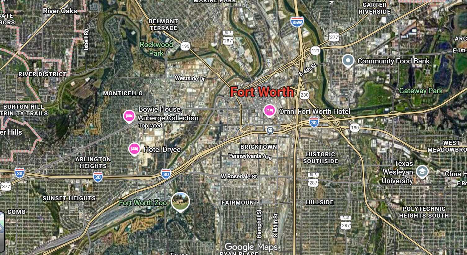 Tourist map of downtown Fort Worth, Texas