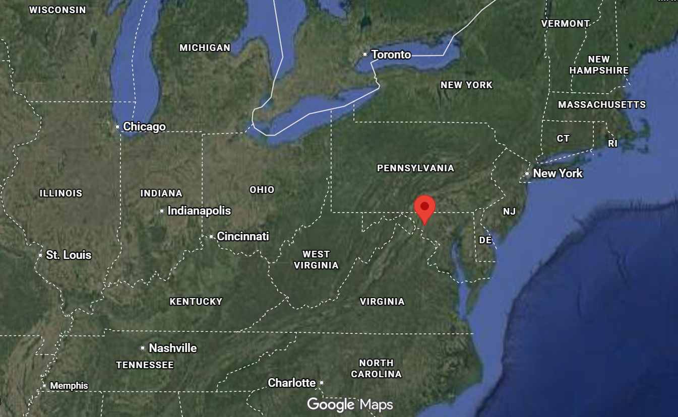 Where is the city of Frederick (Maryland) located on the map of the USA?