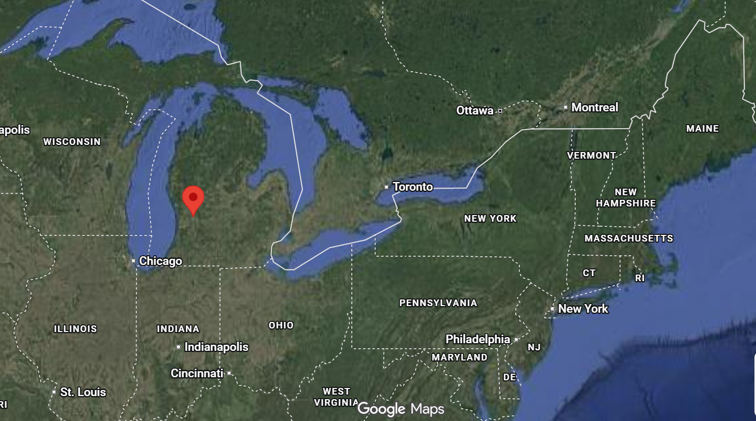 Where is the city of Grand Rapids (Michigan MI) located on the map of the USA?