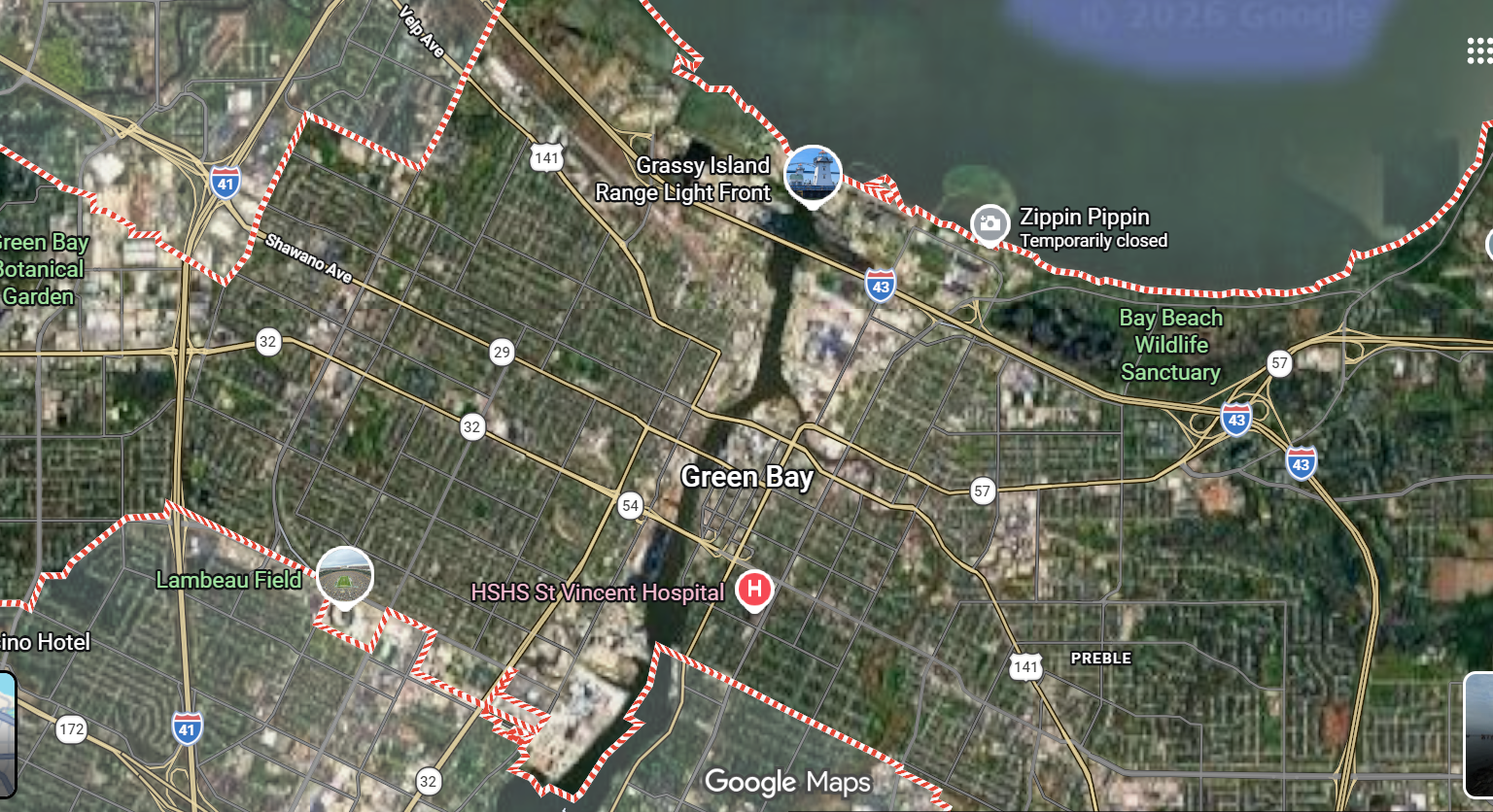 Tourist map of downtown Green Bay, Wisconsin