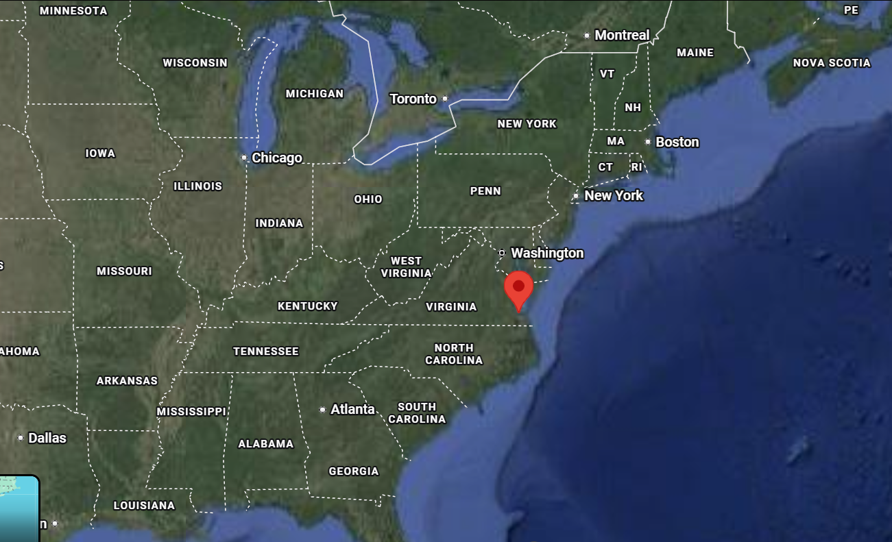 Where is the city of Hampton, Virginia, located on the map of the USA?