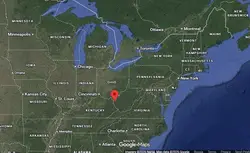 Where is the city of Huntington, West Virginia, located on the map of the USA?