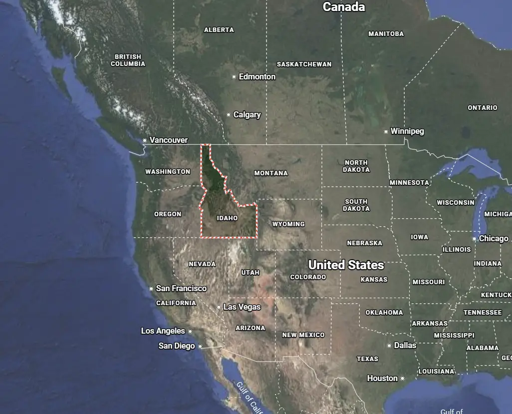 Where is Idaho located on the map of America?