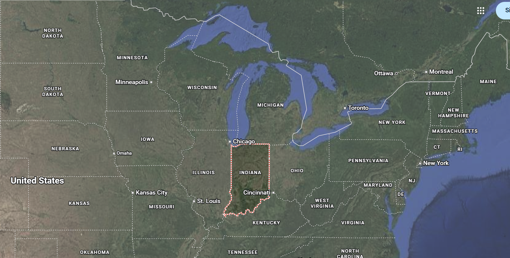 Where is Indiana located on the map of America?