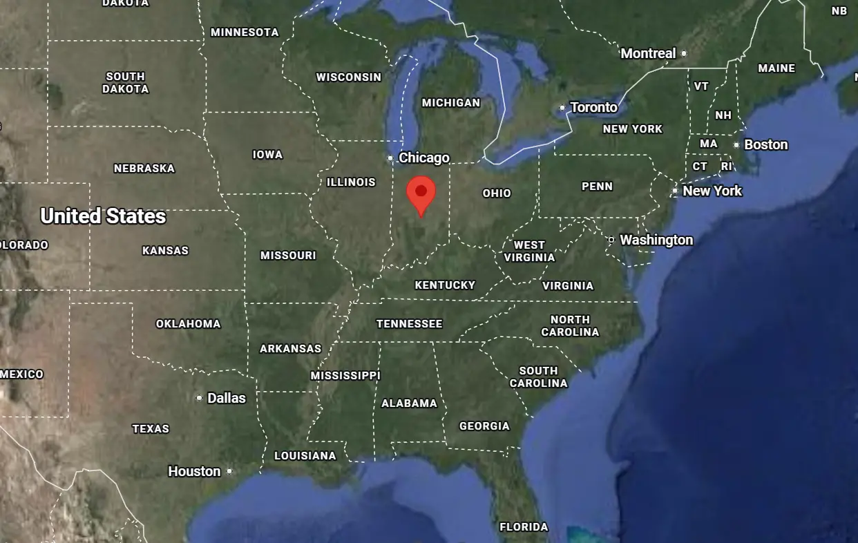 Where is the city of Indianapolis (Indiana) located on the map of the USA?