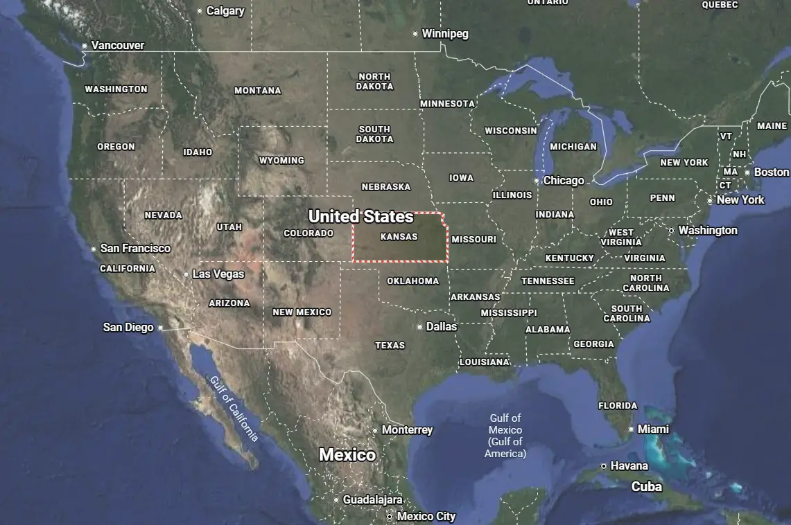 Where is Kansas located on the map of America?