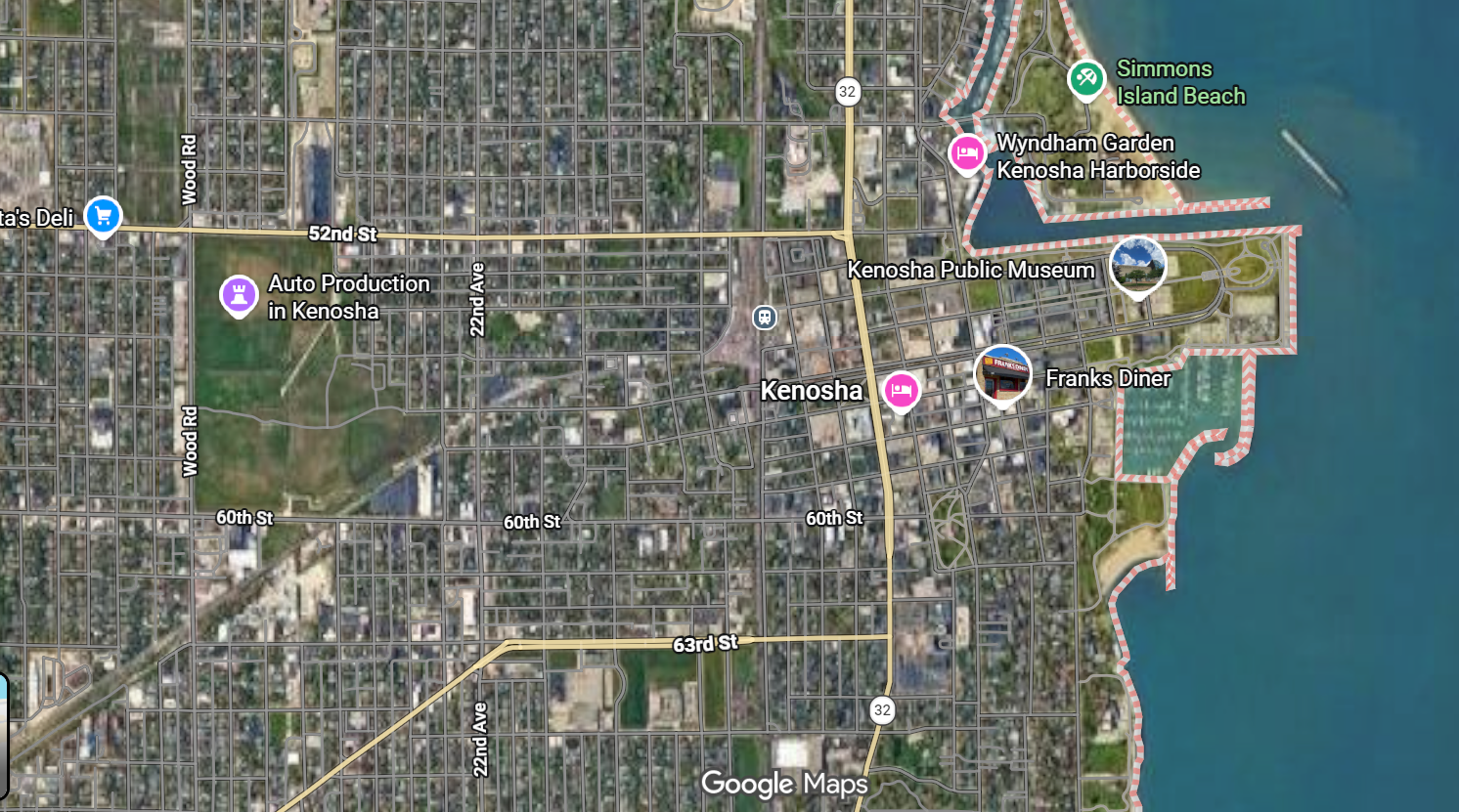 Tourist map of downtown Kenosha, Wisconsin