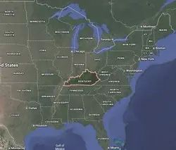 Where is Kentucky located on the map of America?