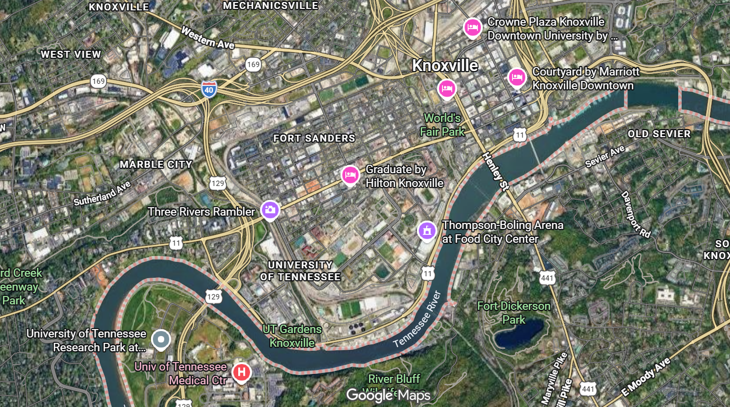 Tourist map of downtown Knoxville, Tennessee
