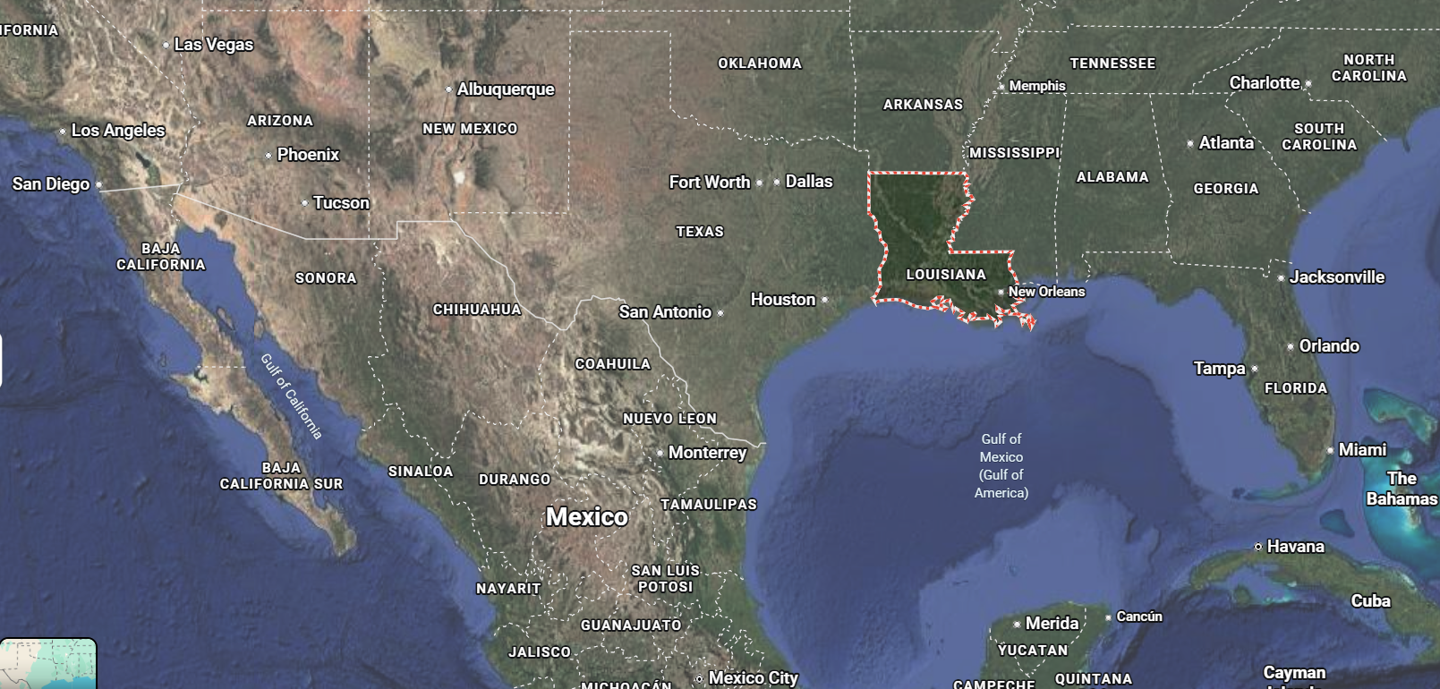 Where is Louisiana located on the map of America?