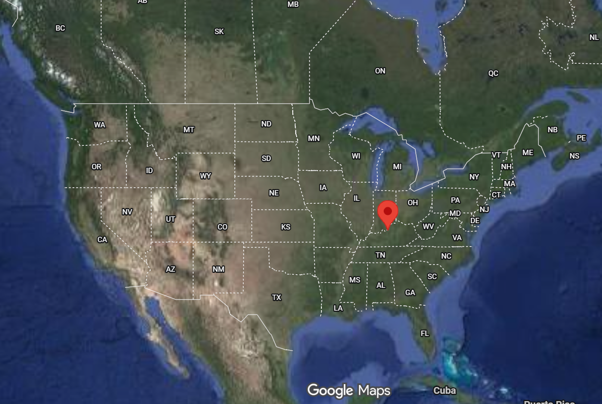 Where is the city of Louisville (Kentucky) located on the map of the USA?