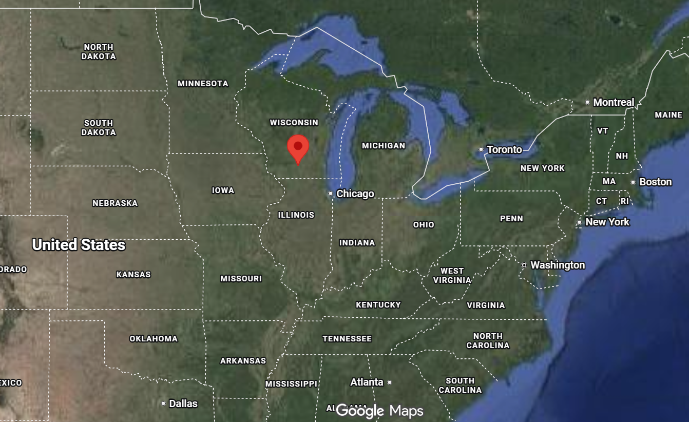 Where is the city of Madison, Wisconsin, located on the map of the USA?