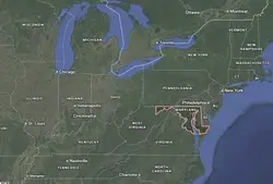 Where is Maryland located on the map of America?