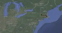 Where is Massachusetts located on the map of America?