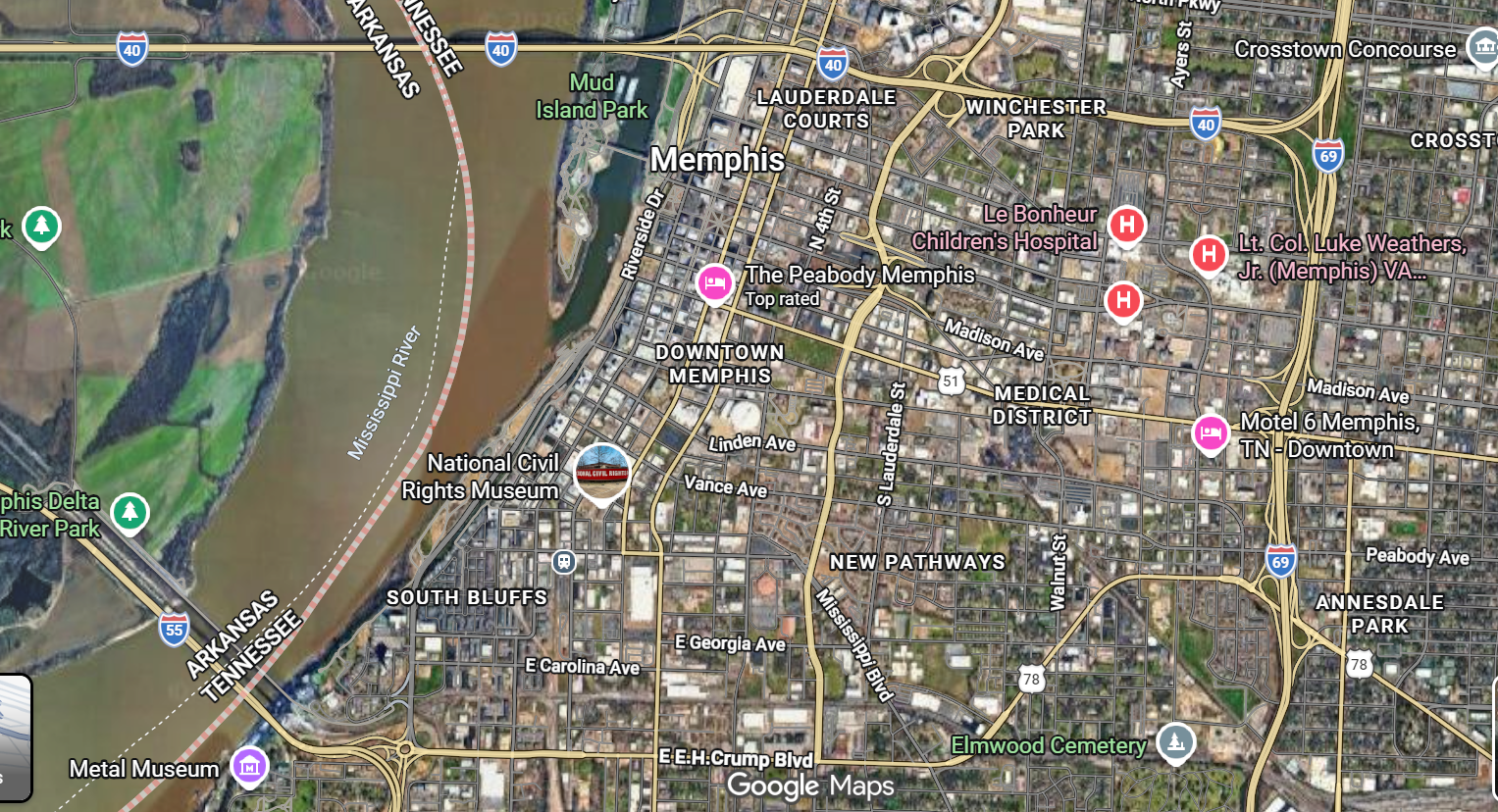 Tourist map of downtown Memphis, Tennessee