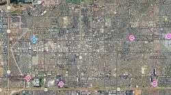 Street map of Mesa, Arizona with points of interest