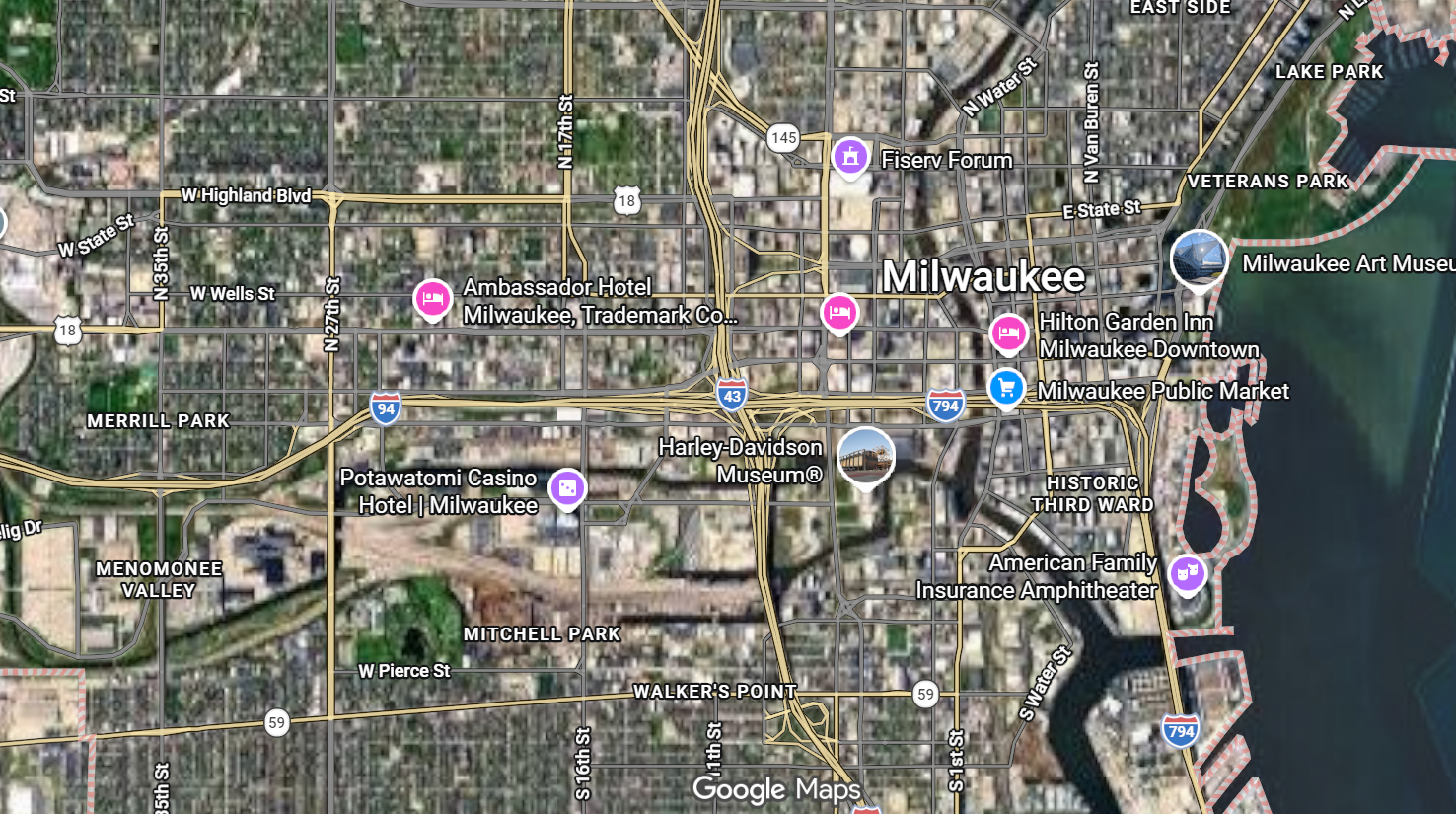 Tourist map of downtown Milwaukee, Wisconsin