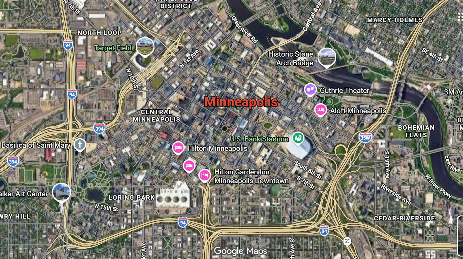 Tourist map of downtown Minneapolis, Minnesota