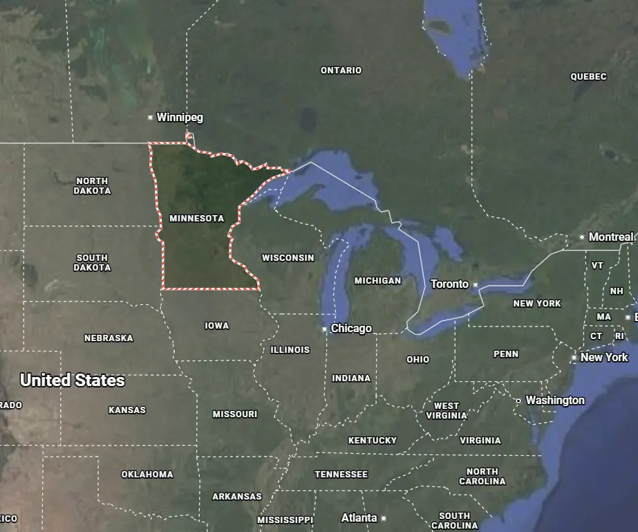 Where is Minnesota located on the map of America?