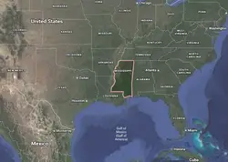 Where is Mississippi located on the map of America?