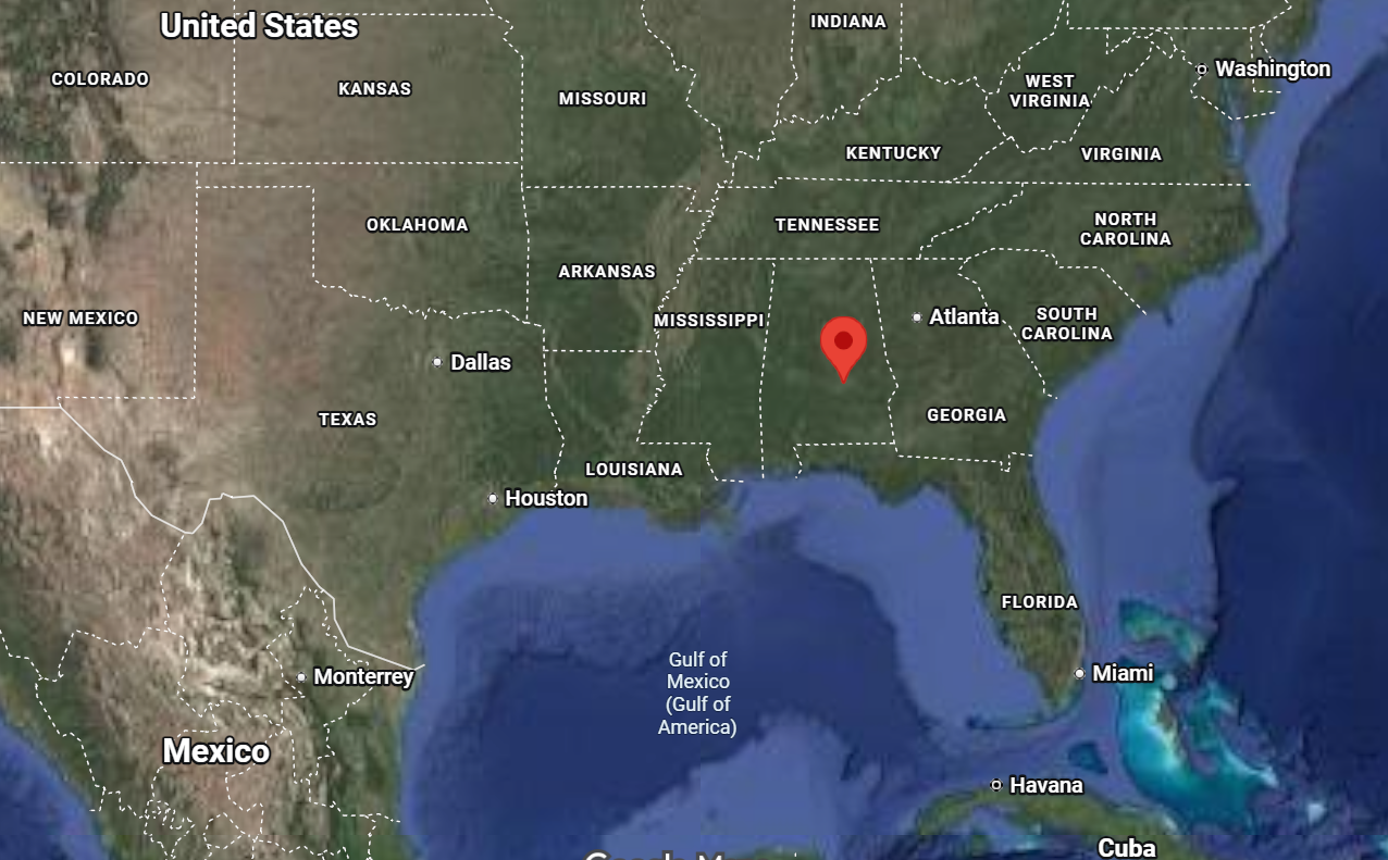 Where is the city of Montgomery (Alabama) on the map of America?
