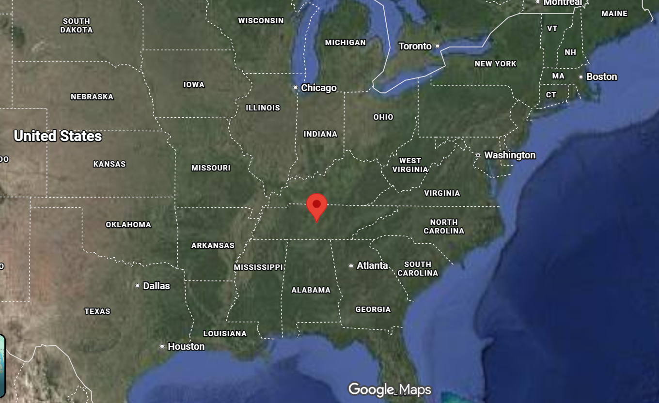 Where is the city of Murfreesboro, Tennessee, located on the map of the USA?