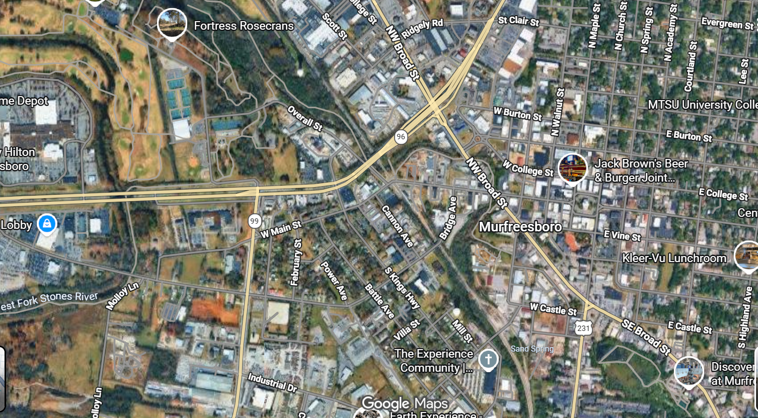 Tourist map of downtown Murfreesboro, Tennessee