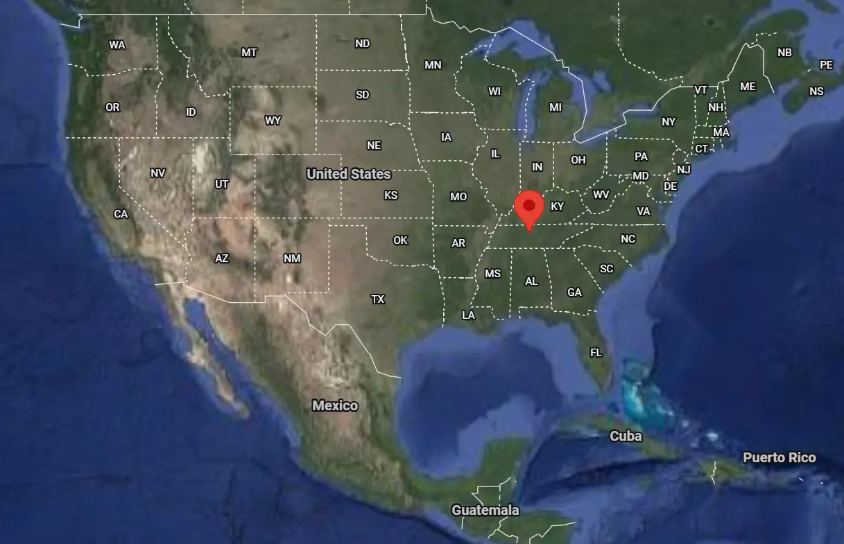Where is the city of Nashville, Tennessee, located on the map of the USA?