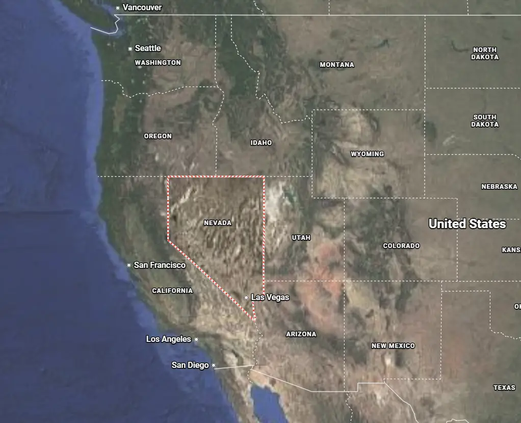 Where is Nevada located on the map of America?