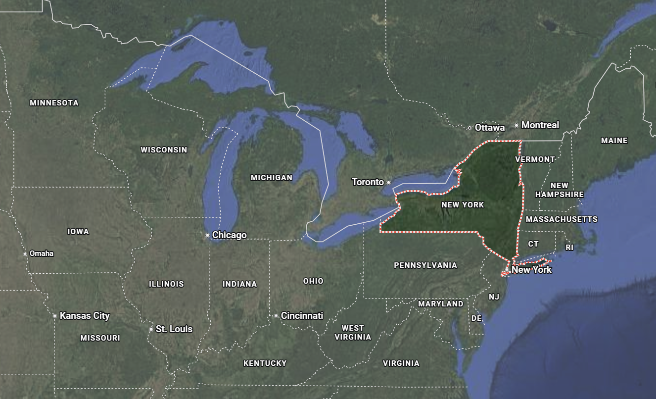 Where is New York located on the map of America?