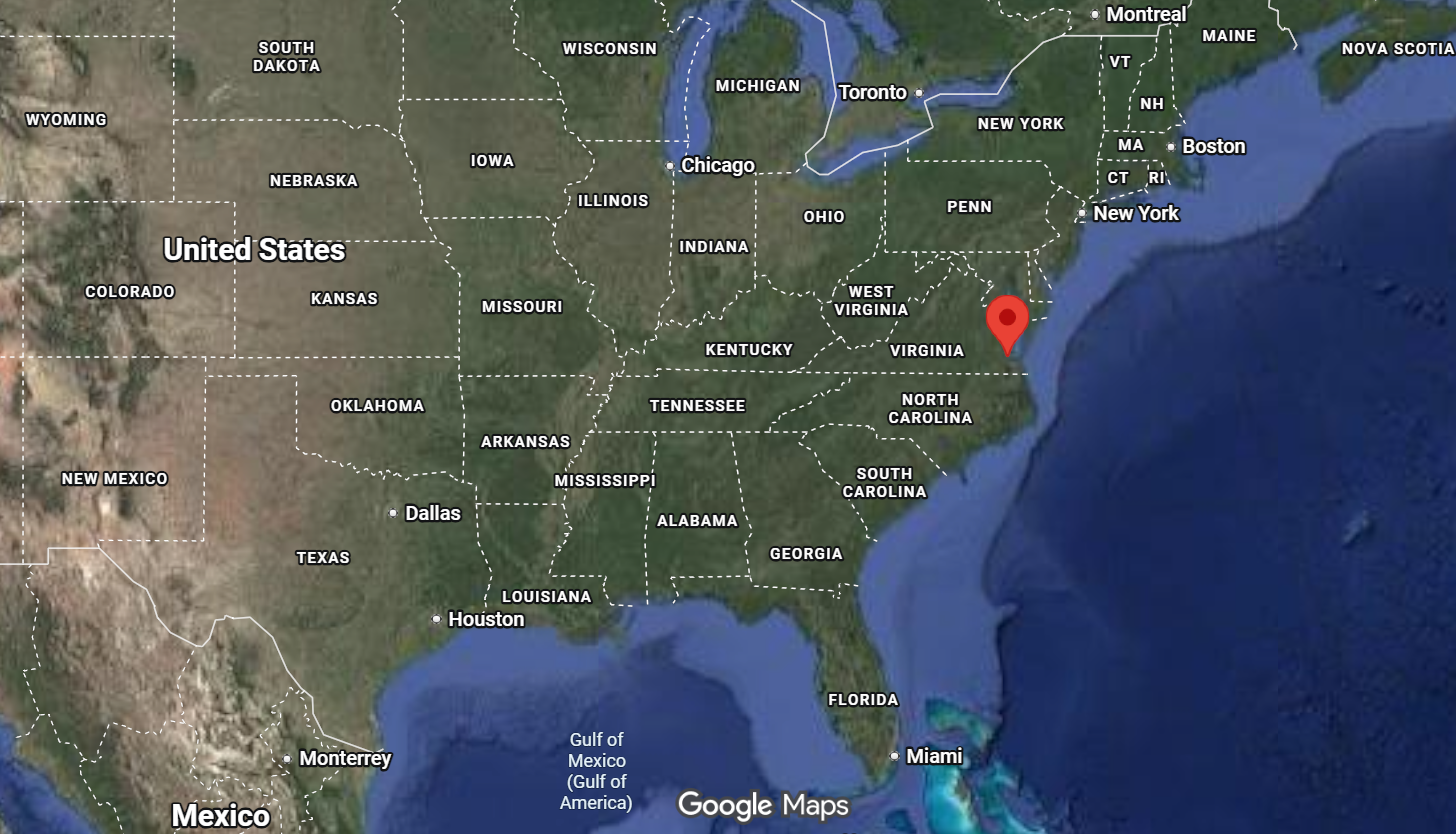 Where is the city of Newport News, Virginia, located on the map of the USA?