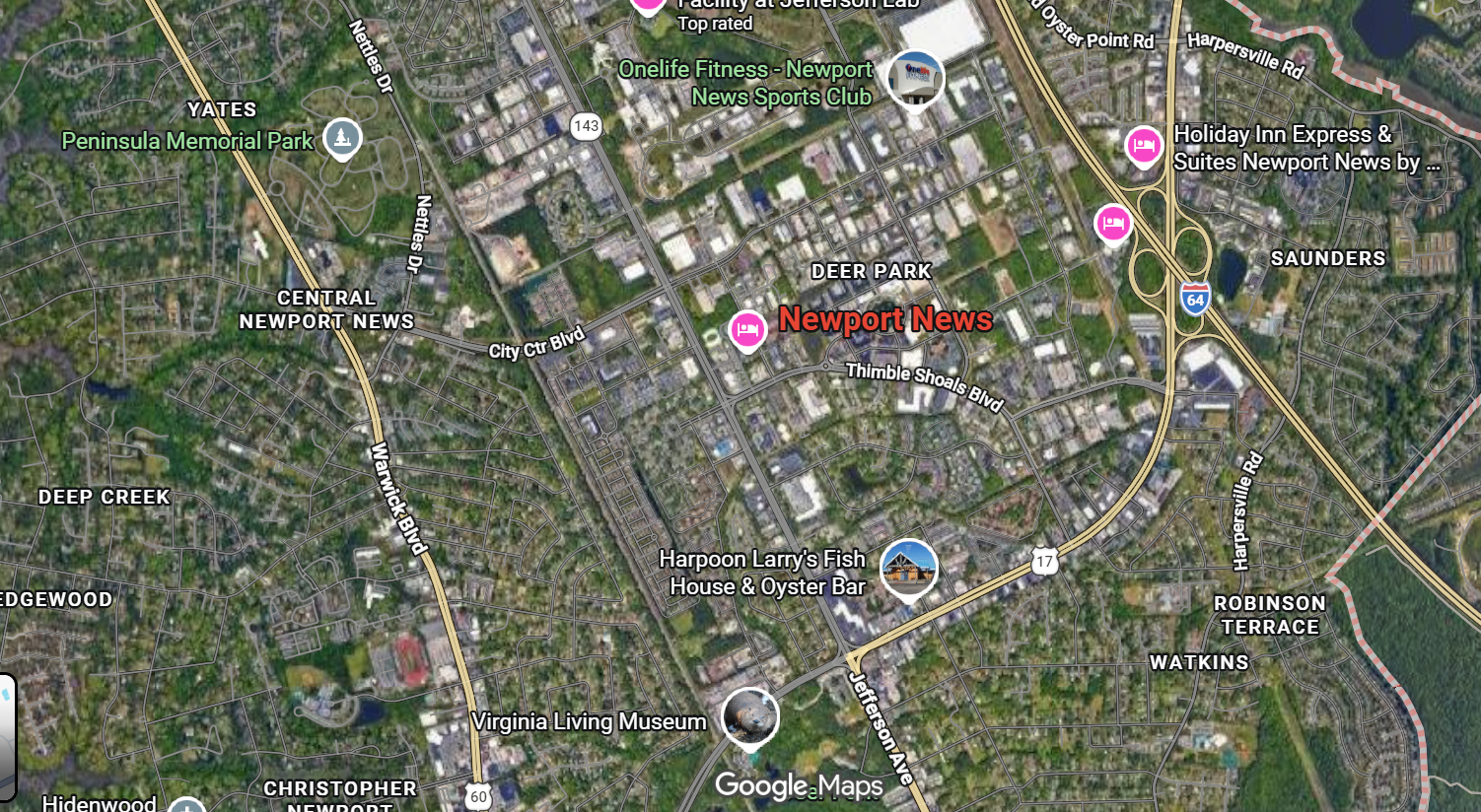 Tourist map of downtown Newport News, Virginia