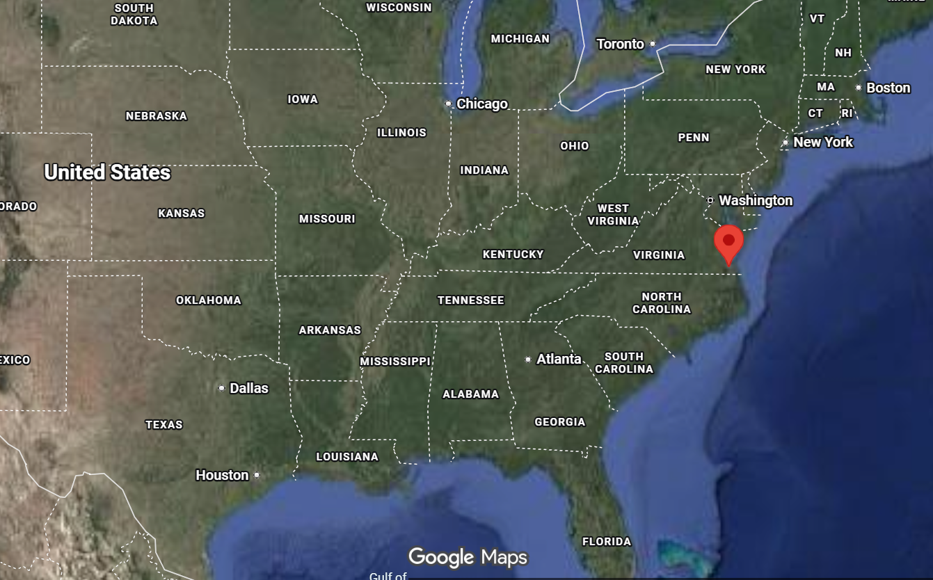 Where is the city of Norfolk, Virginia, located on the map of the USA?