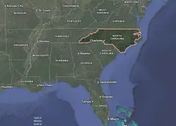 Where is North Carolina located on the map of America?