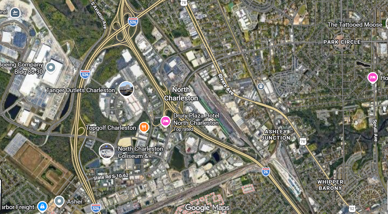 Tourist map of downtown North Charleston, South Carolina