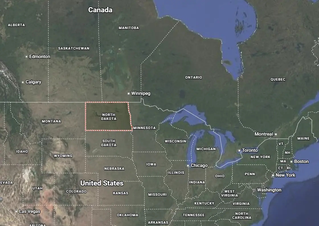 Where is North Dakota located on the map of America?
