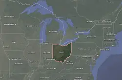 Where is Ohio located on the map of America?