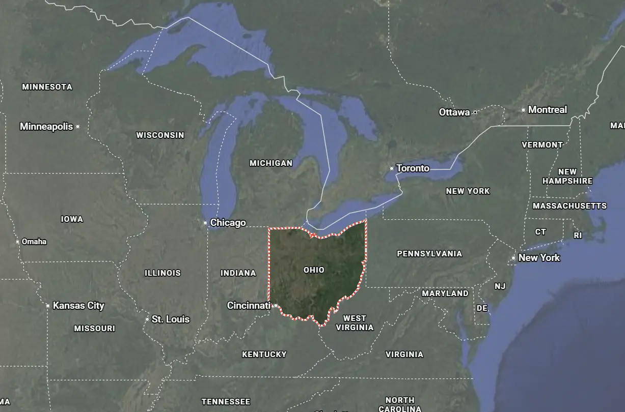 Where is Ohio located on the map of America?