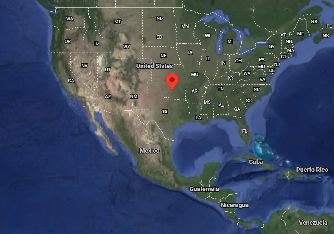Where is the city of Oklahoma City, Oklahoma, located on the map of the USA?
