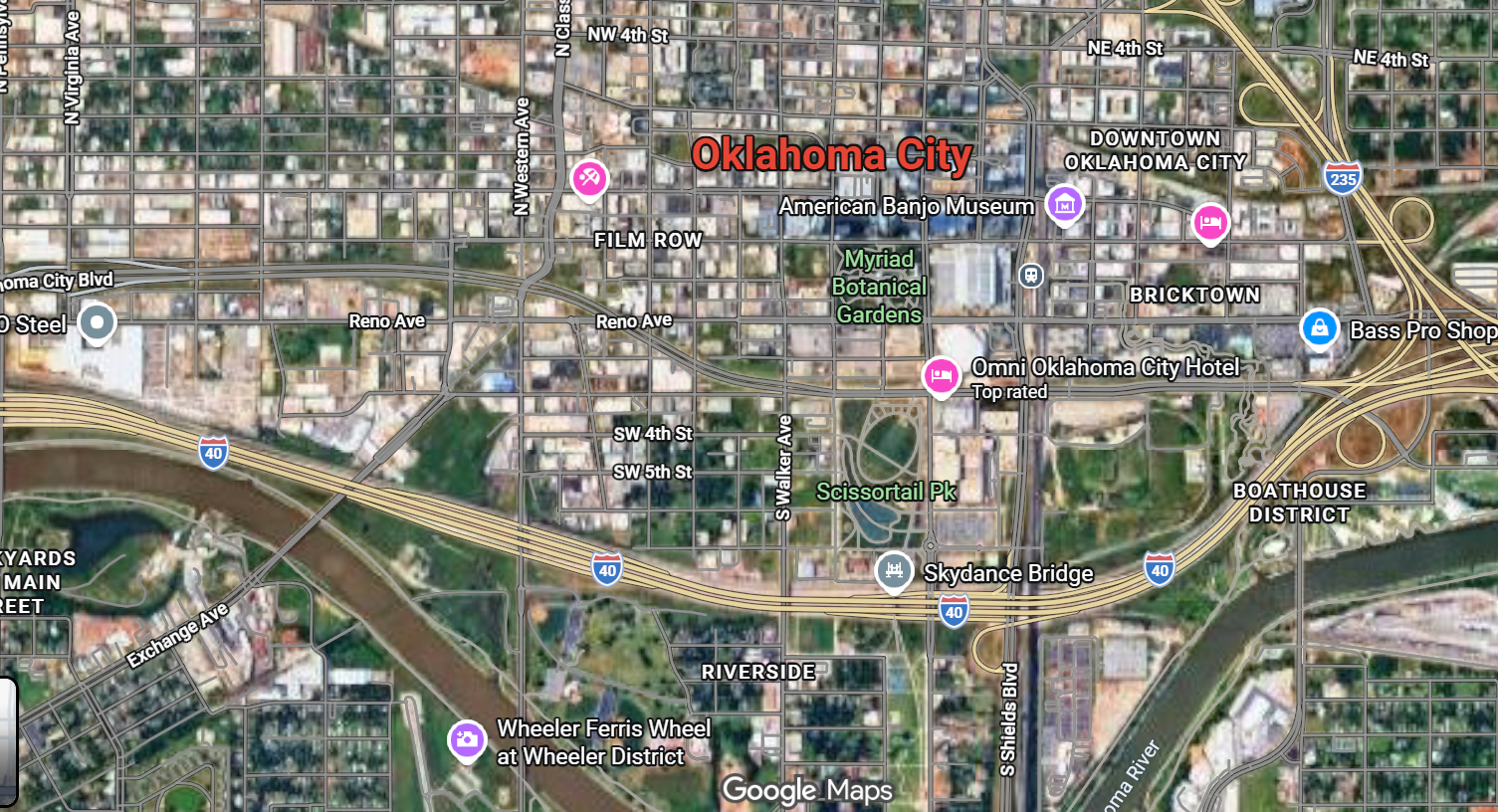 Tourist map of downtown Oklahoma City, Oklahoma