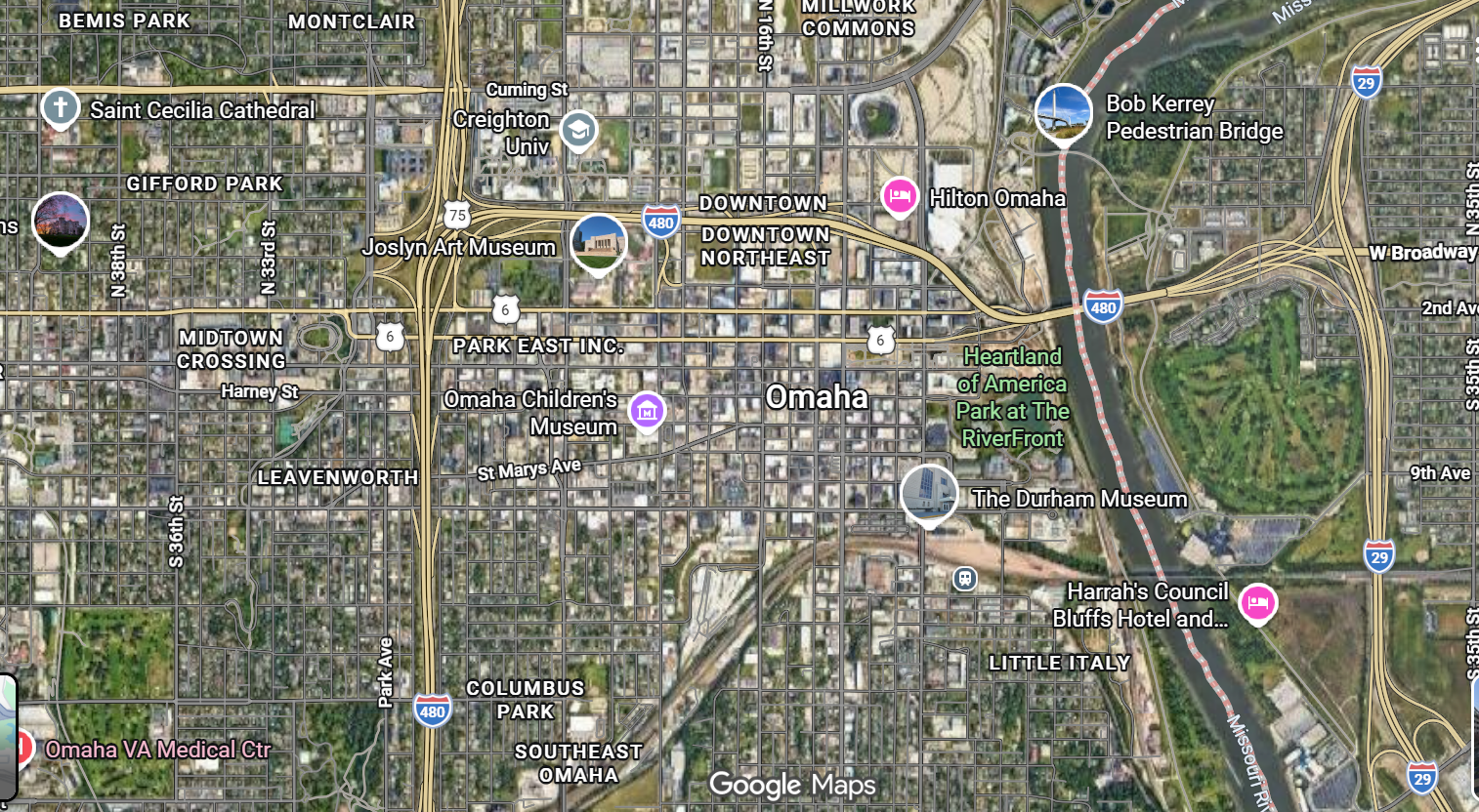 Tourist map of downtown Omaha, Nebraska