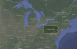 Where is Pennsylvania located on the map of America?