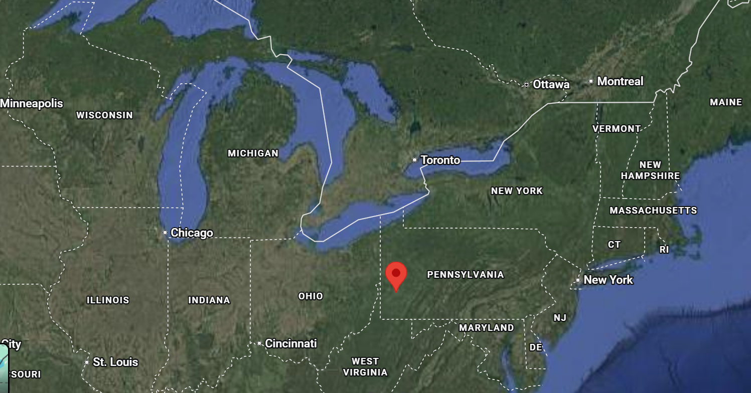 Where is the city of Pittsburgh, Pennsylvania, located on the map of the USA?
