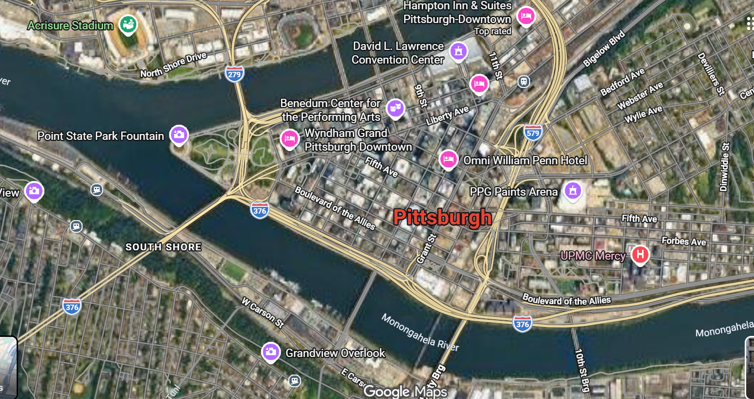 Tourist map of downtown Pittsburgh, Pennsylvania