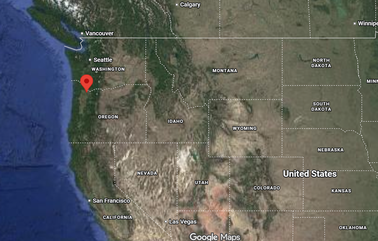Where is the city of Portland, Oregon, located on the map of the USA?
