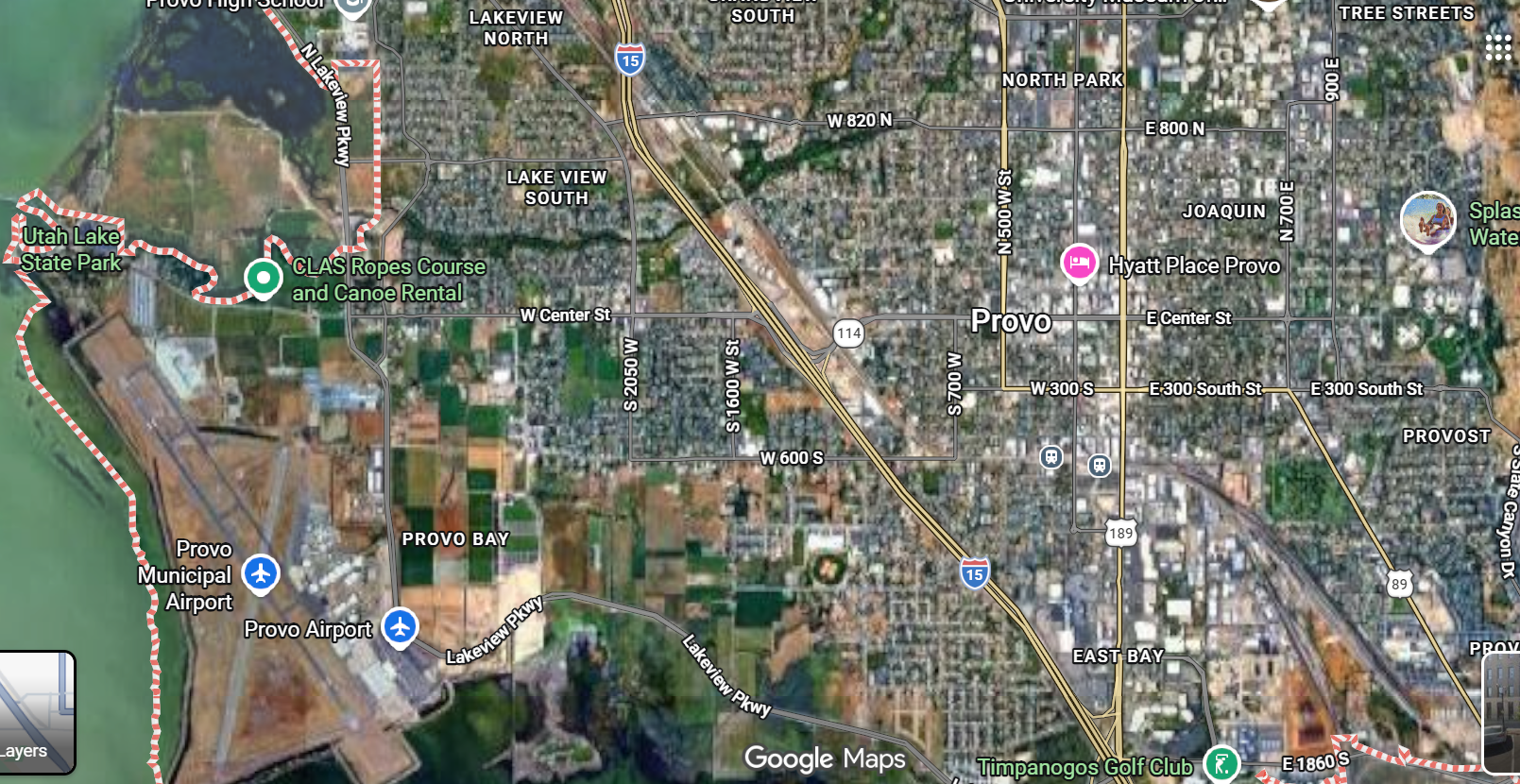 Street map of Provo, Utah with points of interest