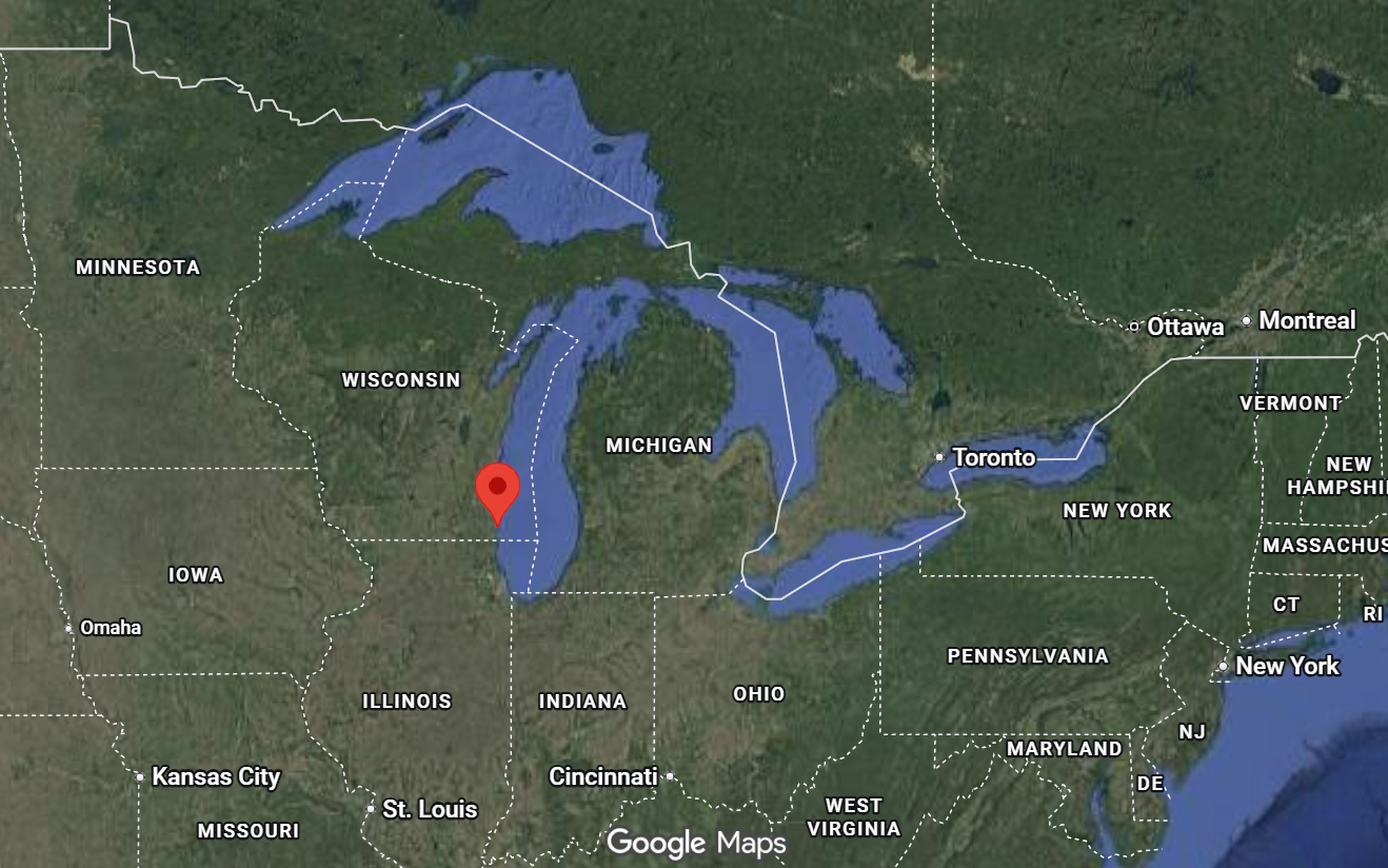 Where is the city of Racine, Wisconsin, located on the map of the USA?