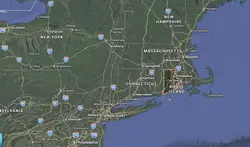 Where is Rhode Island located on the map of America?