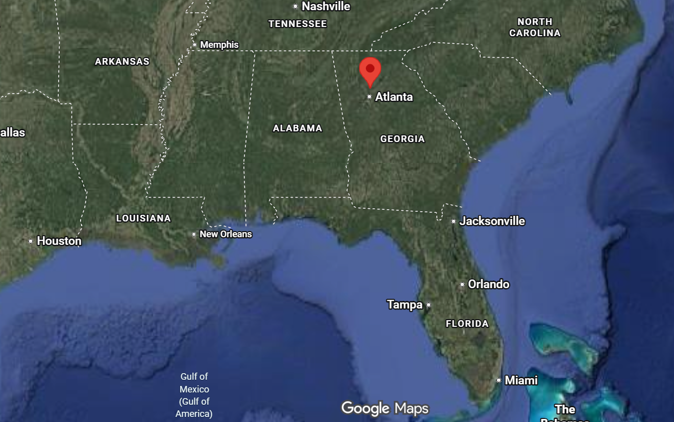 Where is the city of Roswell (Georgia) located on the map of the USA?