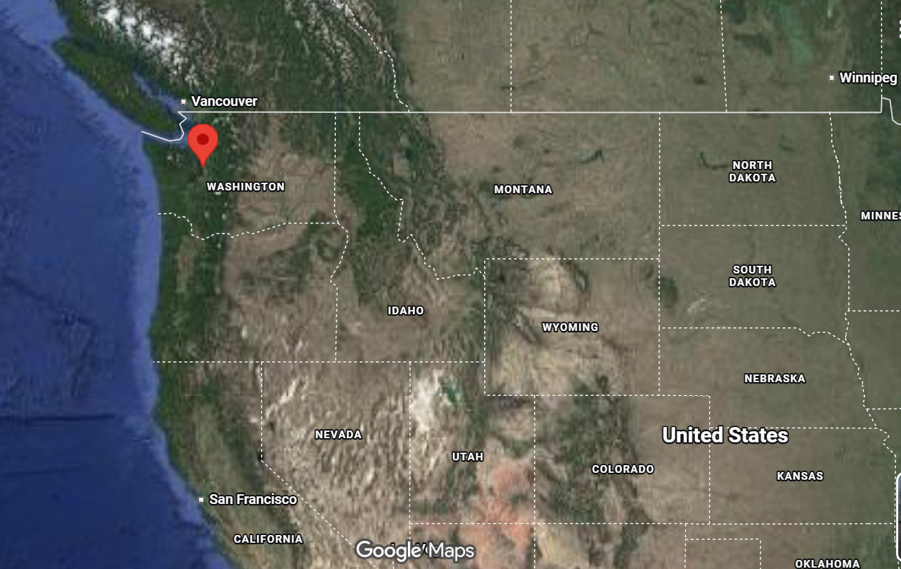 Where is the city of Seattle, Washington, located on the map of the USA?